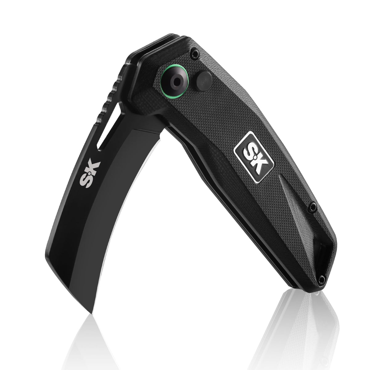 SK Hawkbill folding knife clip shows convenient belt carry for daily tasks.