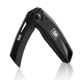 SK Hawkbill folding knife clip shows convenient belt carry for daily tasks.