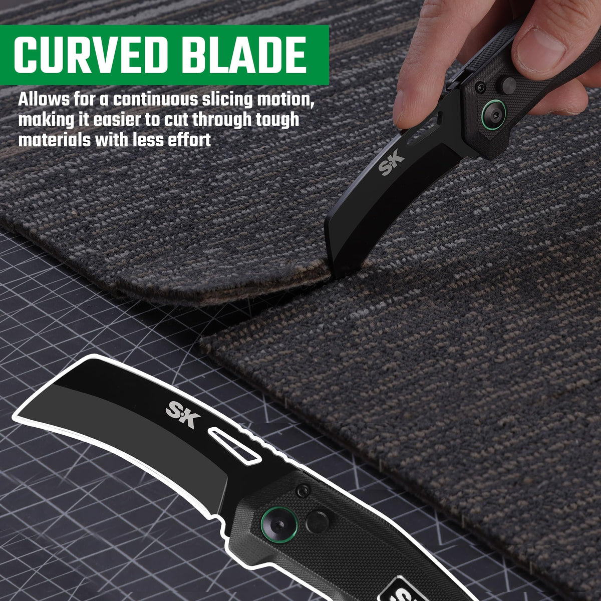 SK Hawkbill G10 handle offers durable grip in wet or dry conditions.