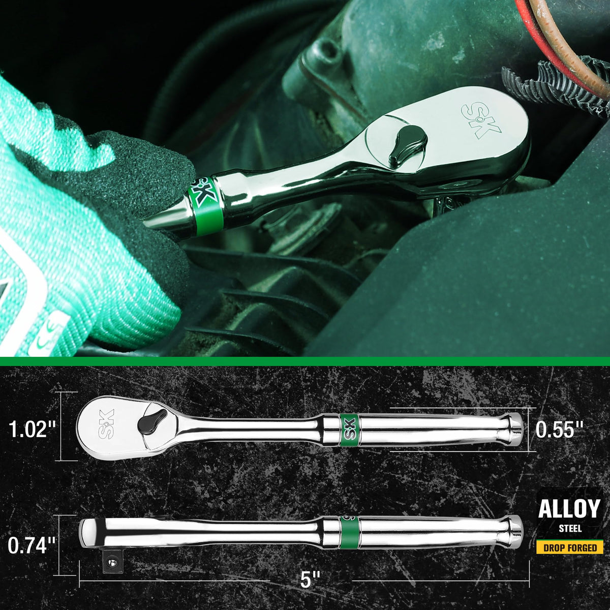 SK heat-treated chrome alloy steel for hardiness.