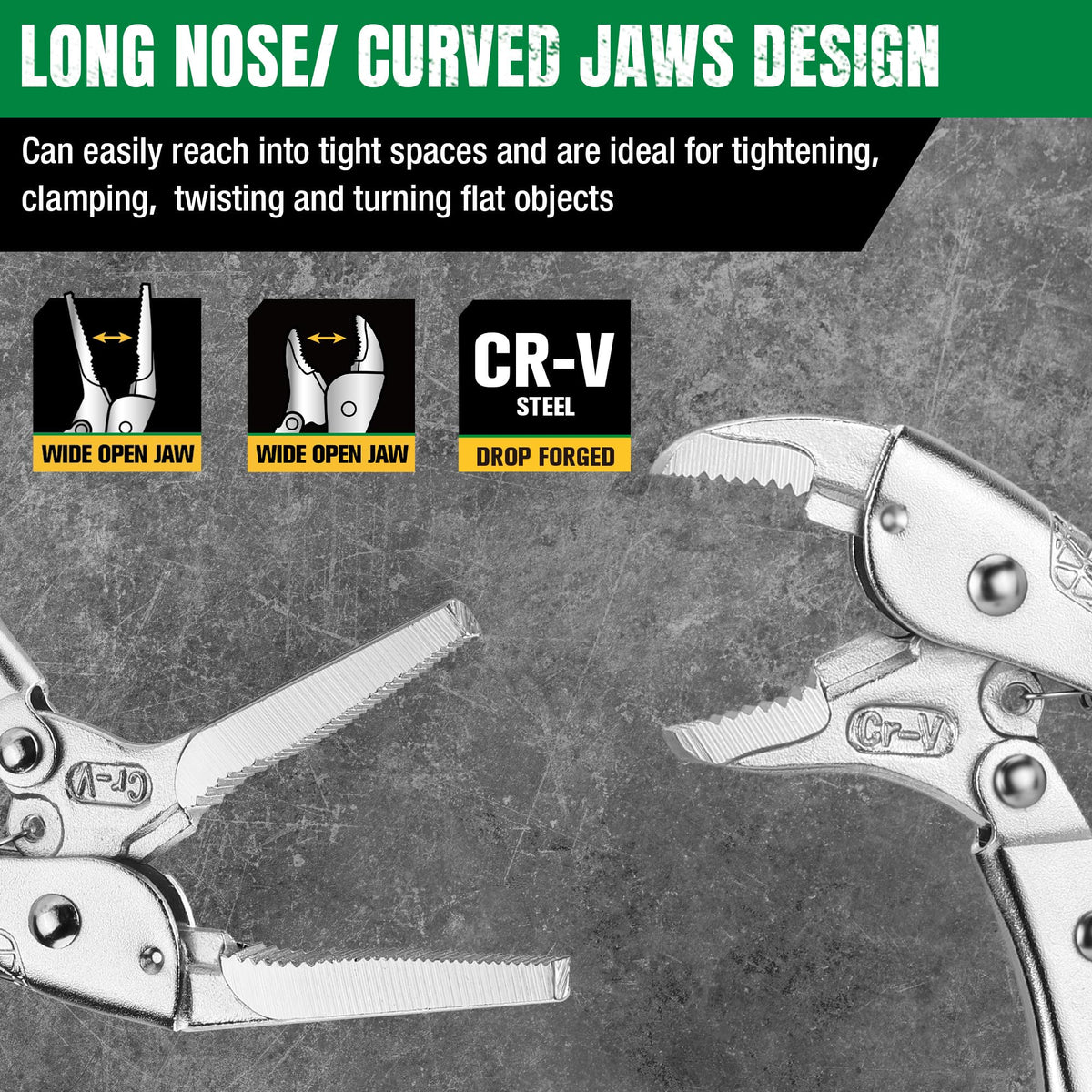 SK long nose locking pliers 10-inch reach for controlled clamping