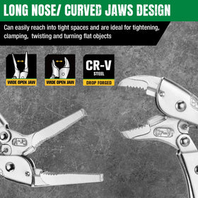 SK long nose locking pliers 10-inch reach for controlled clamping