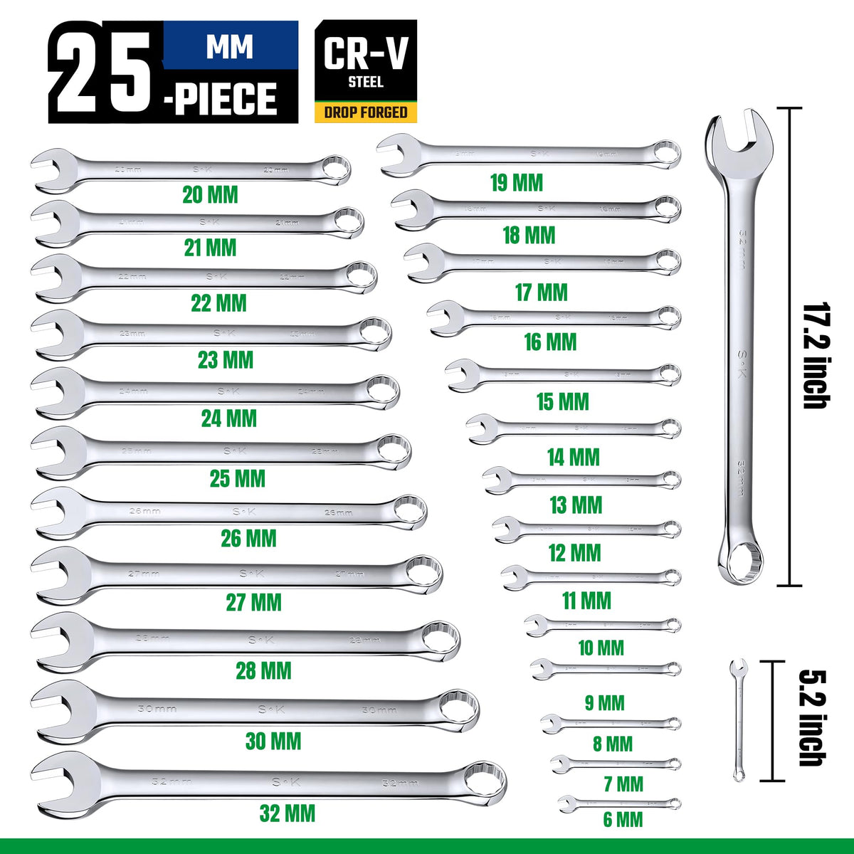 SK offset design 15-degree wrench demonstrates deep fastener access
