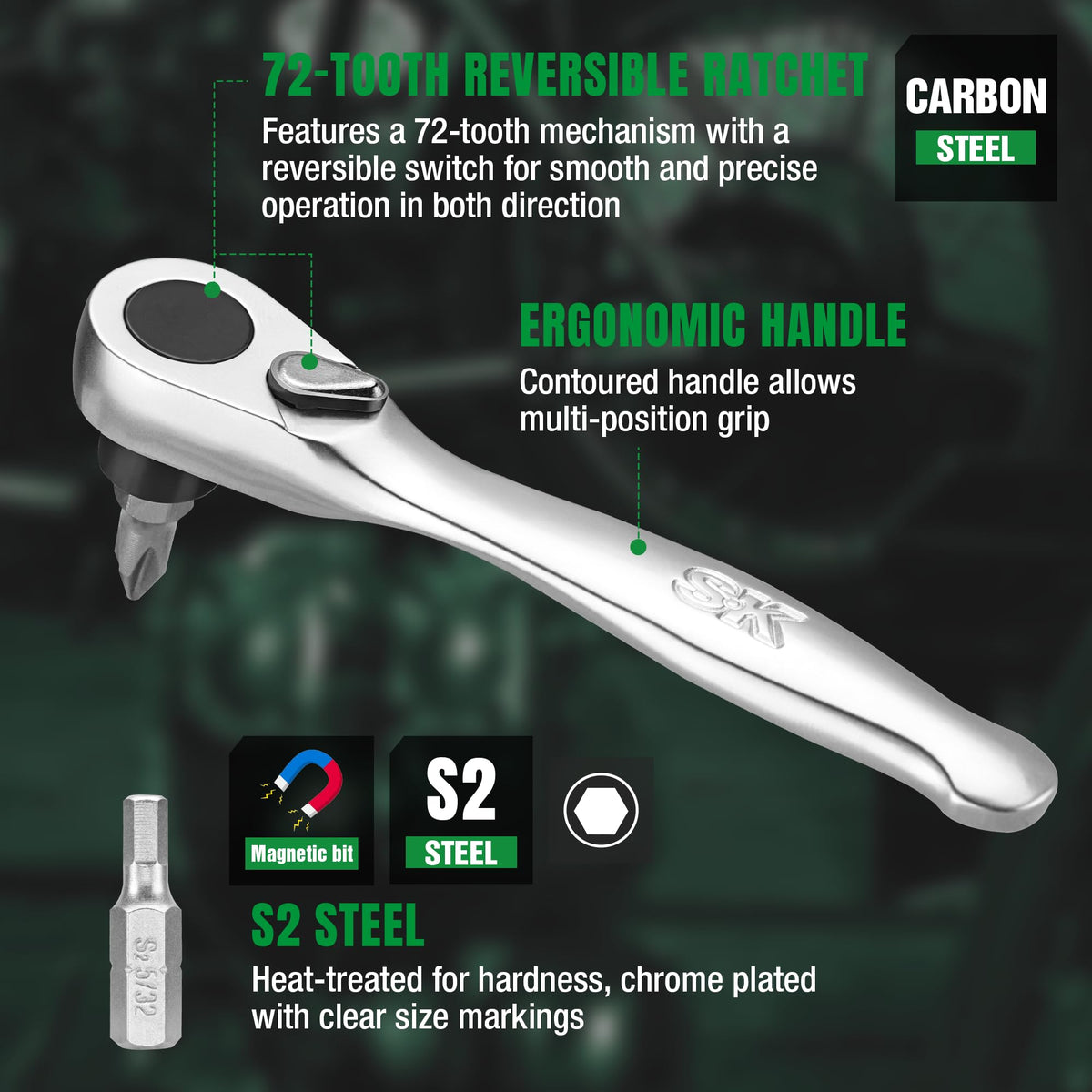SK two-inch extension bar extends reach for deeper access in confined areas.