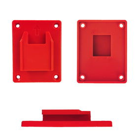 Organized Milwaukee M18 workspace featuring SKCMOX holders for clutter-free storage.