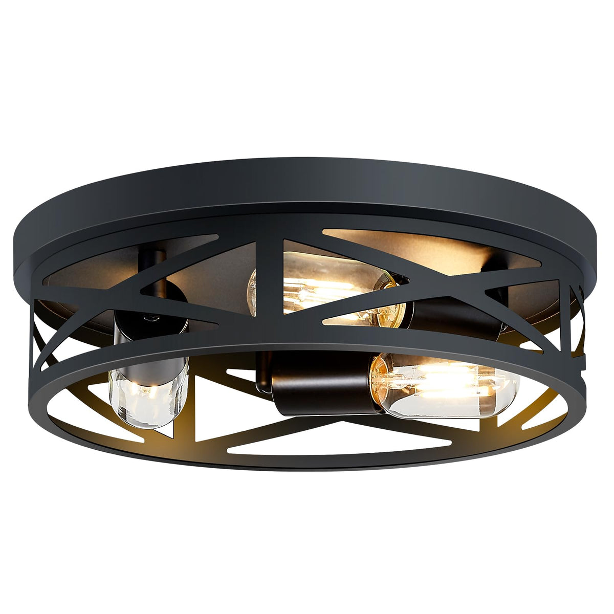 SKEJAO 3-light flush mount in black provides bold hallway illumination.
