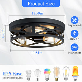 SKEJAO black finish ceiling light highlights durable metal construction.
