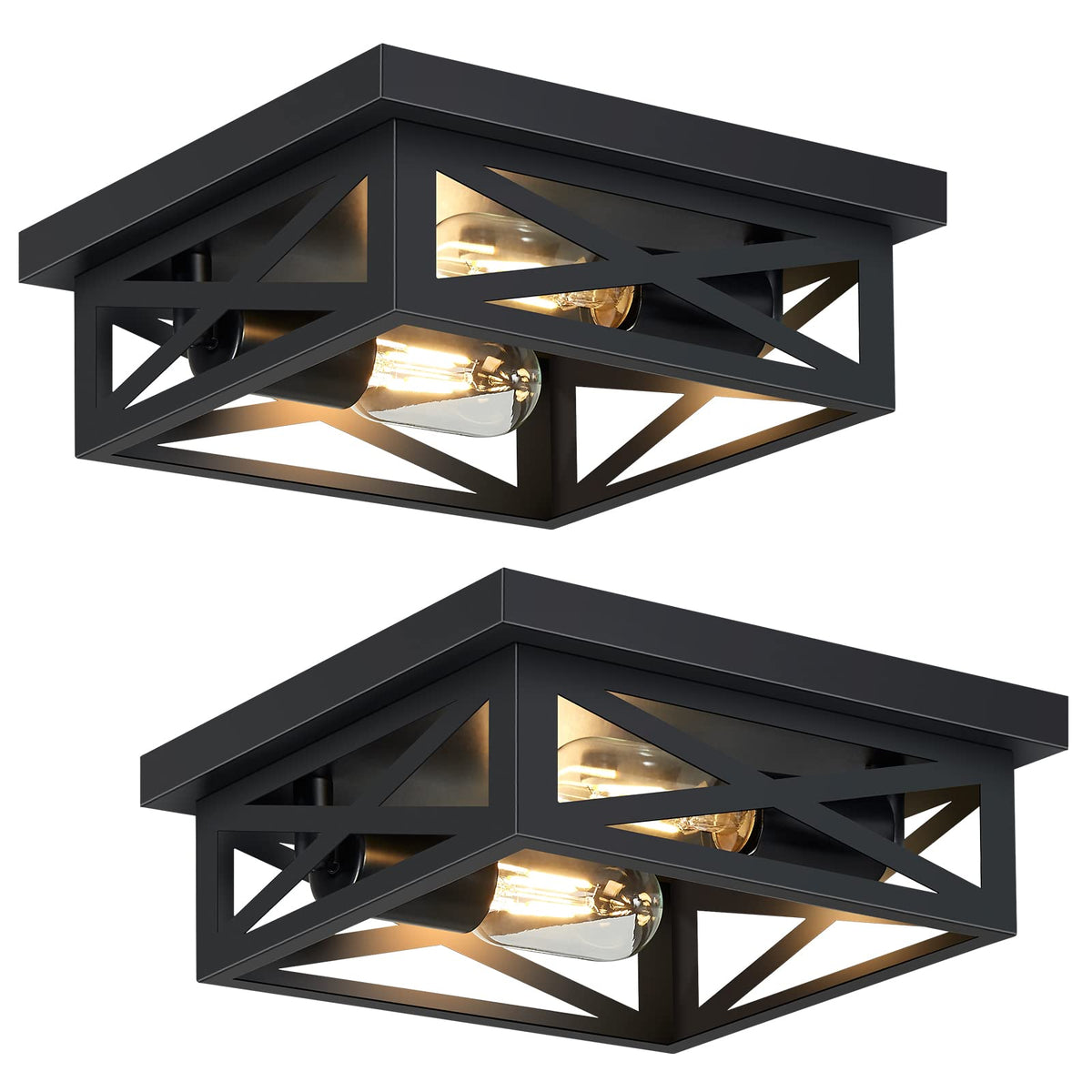 SKEJAO black flush mount ceiling light front view highlighting modern square design for hallways