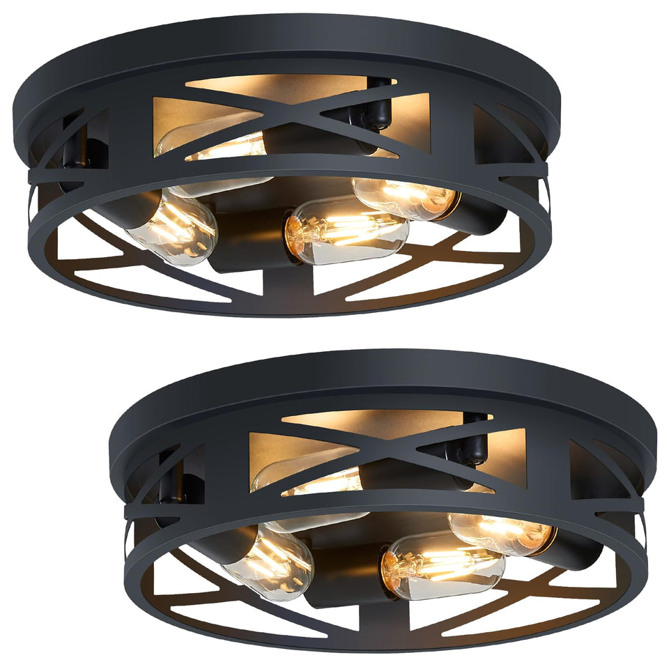 SKEJAO four-light flush mount ceiling light in black, ideal hallway ambience.