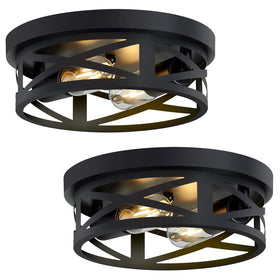 SKEJAO flush-mount 2-light black fixture ideal for modern hallways.