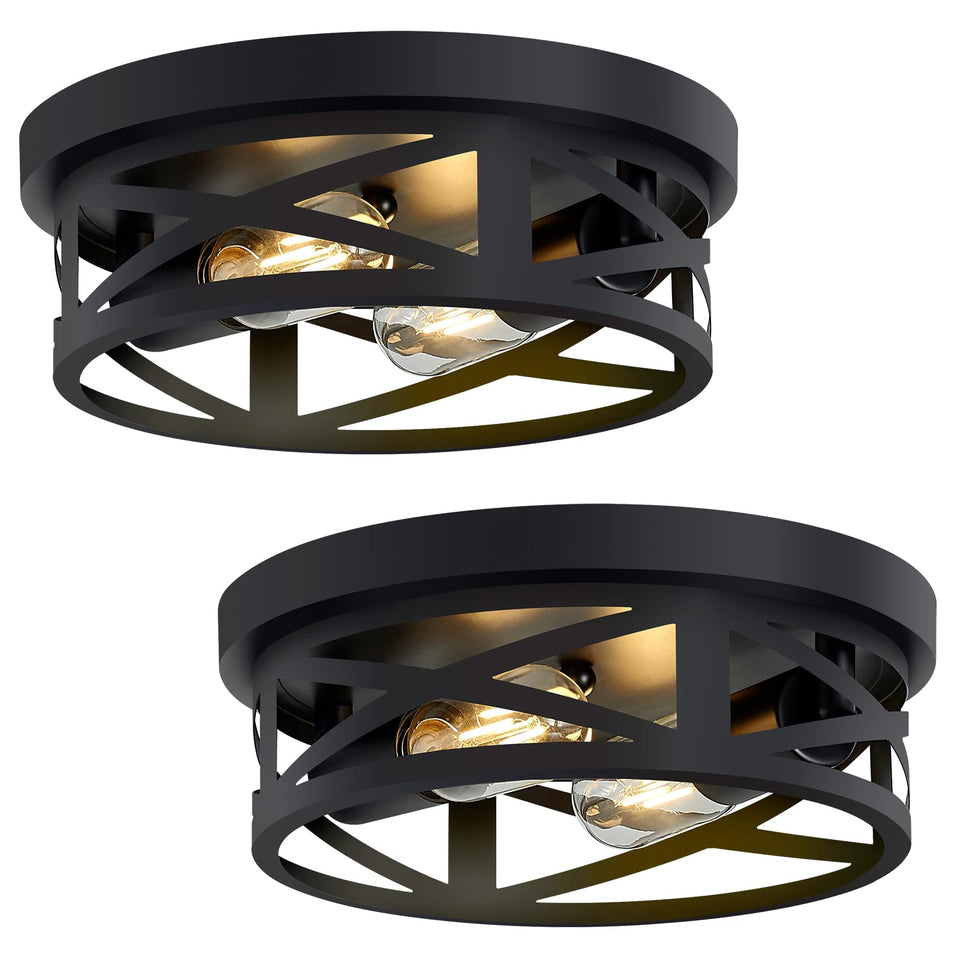 SKEJAO flush-mount 2-light black fixture ideal for modern hallways.