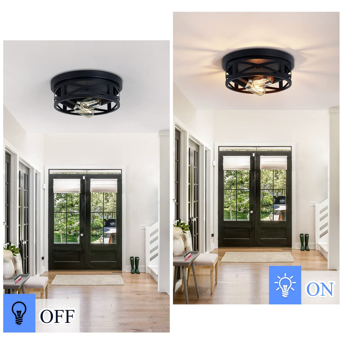 SKEJAO open-design ceiling light in black allows easy bulb changes.