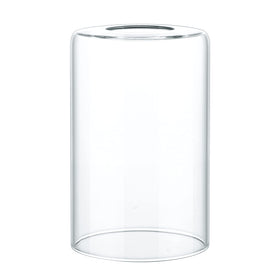 Skelang cylindrical glass shade with fitter opening for vanity lighting installations.