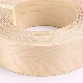 Skelang maple veneer edge band pre-glued backing enabling easy iron-on installation.