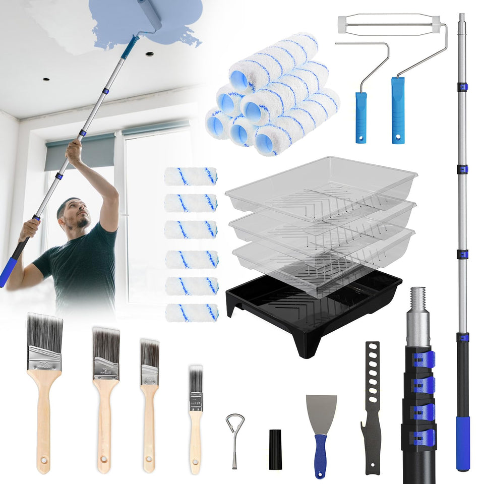 SKGPOLE paint roller kit extended to 4.4 ft for high walls and ceilings.