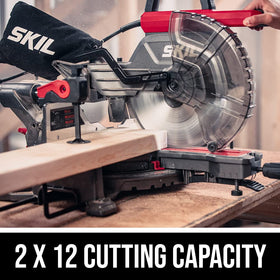 Skil MS6305-00 cam miter lock knob for repeatable, secure angle settings.