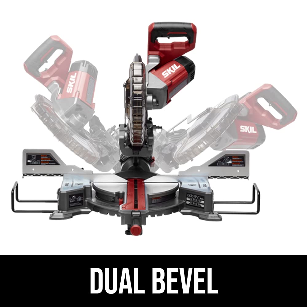 Skil MS6305-00 dual bevel mechanism close-up enabling easy left and right bevels.