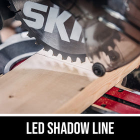 Skil MS6305-00 tall sliding fences support large molding vertically for accurate cuts.