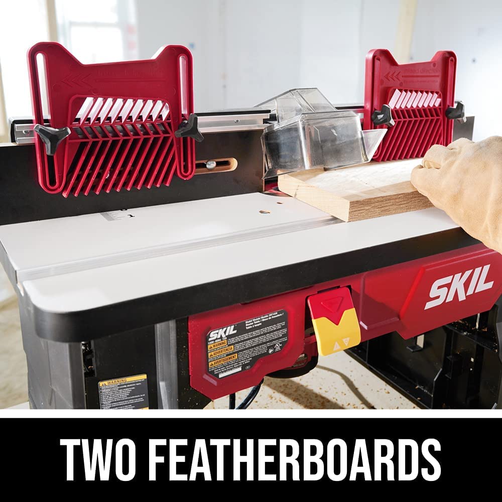 SKIL router table above-the-table adjustment in action for easy bit changes