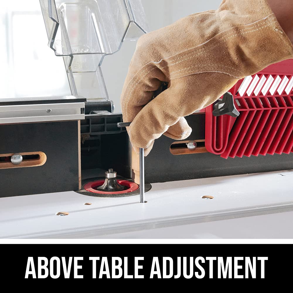 Skil SRT1039 smooth 26x16 inch laminated MDF table for precise routing.