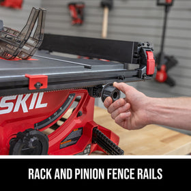 Close-up of SKIL table saw aluminum cutting table for a rigid cutting surface