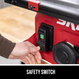 Safety switch on SKIL table saw enabling rapid shutdown