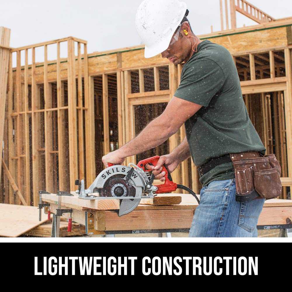 Depth-of-cut scale on Skilsaw enables quick, accurate adjustments