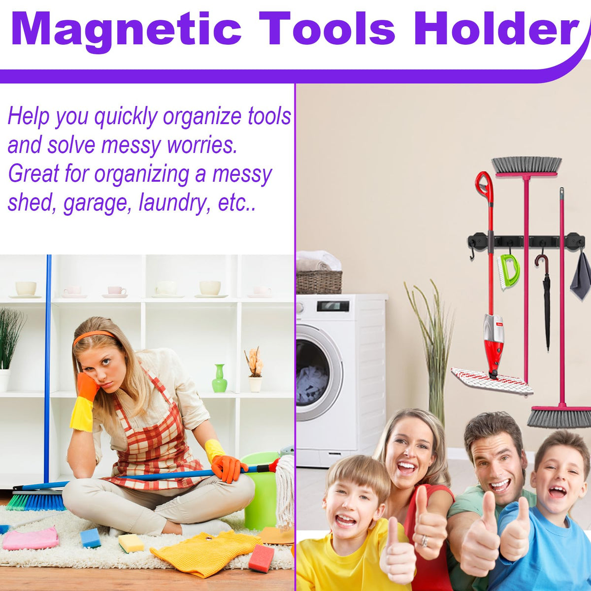 SKNOOY magnetic tool organizer with rubber roller clips secures wet tools.