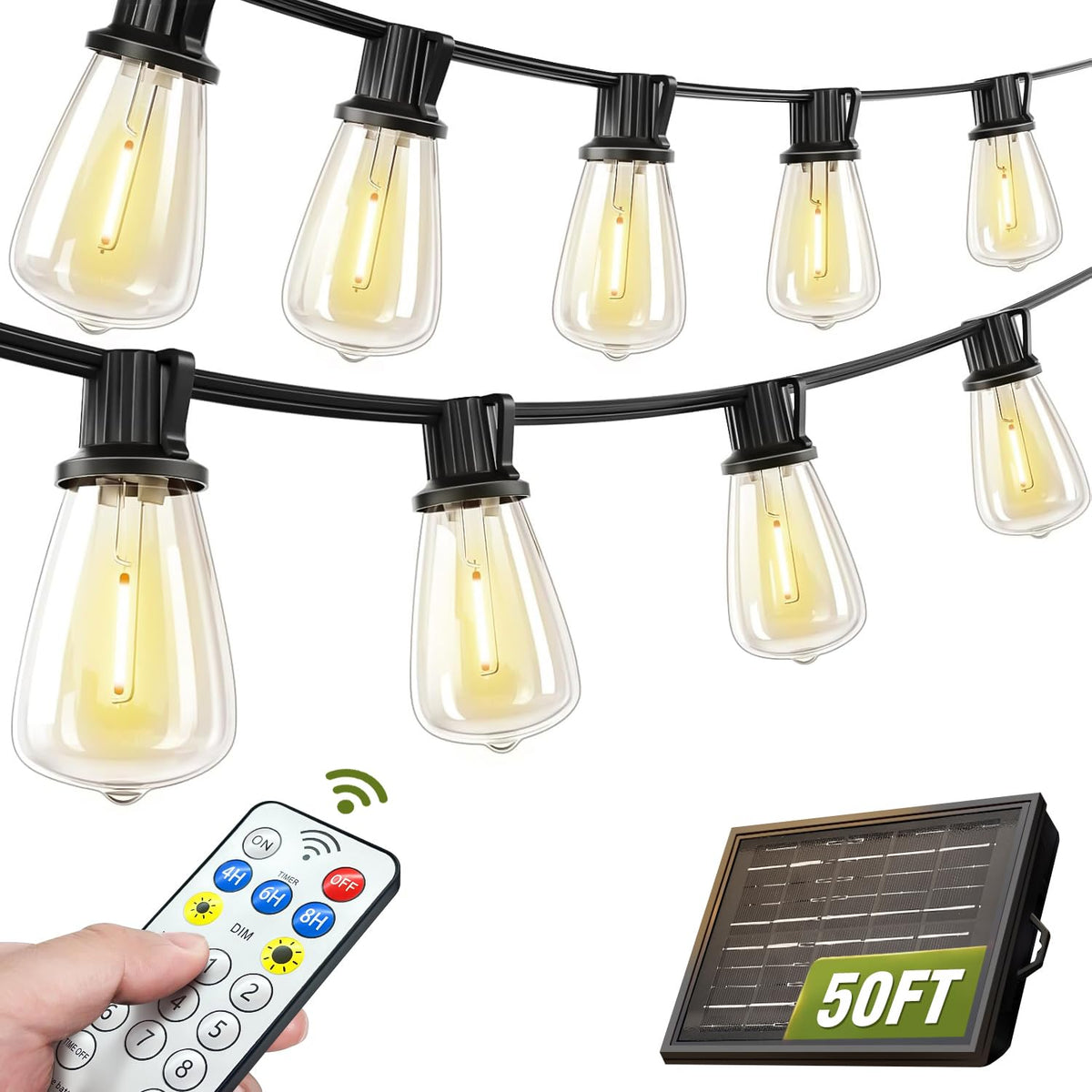 Skoiuc solar panel with built-in battery enabling all-weather outdoor lighting.