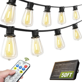 Skoiuc solar panel with built-in battery enabling all-weather outdoor lighting.