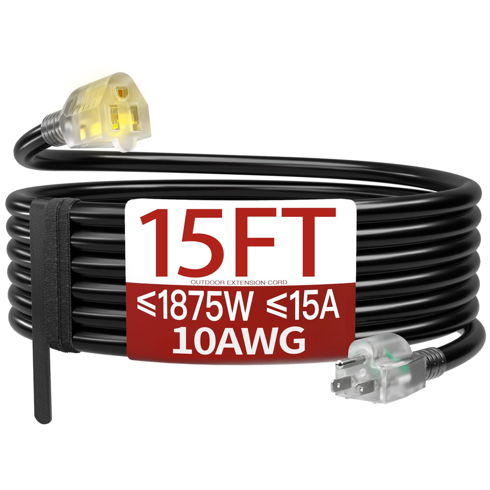 Skrizcable 15ft extension cord full view for rugged outdoor use in lawn and garden settings