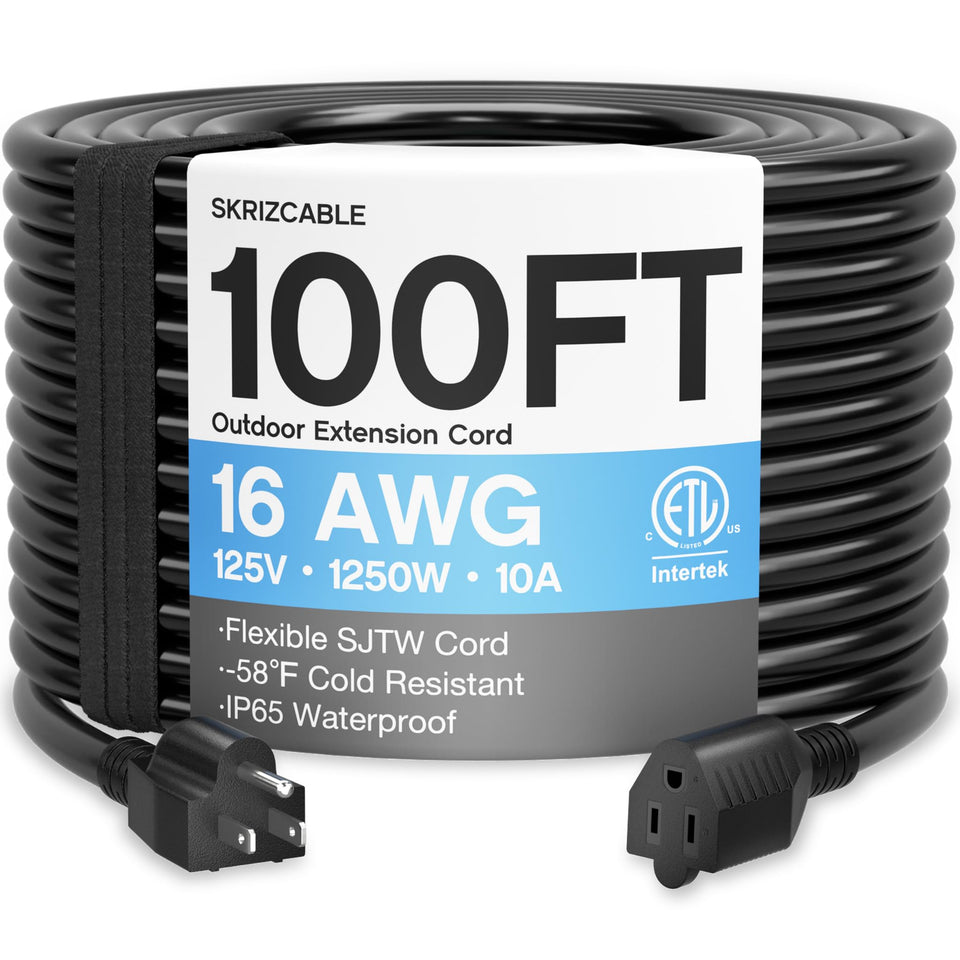 Skrizcable 16/3 100ft outdoor cord water resistant for reliable yard power delivery.