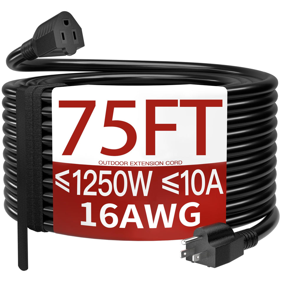 Skrizcable 16/3 75ft outdoor extension cord on lawn powering lights