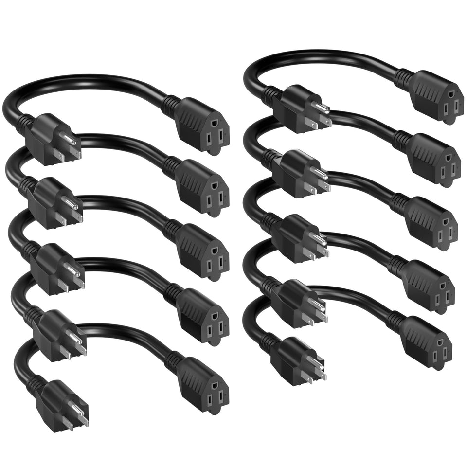 Skrizcable 16-3 8-inch extension cord pack for compact desk setups.