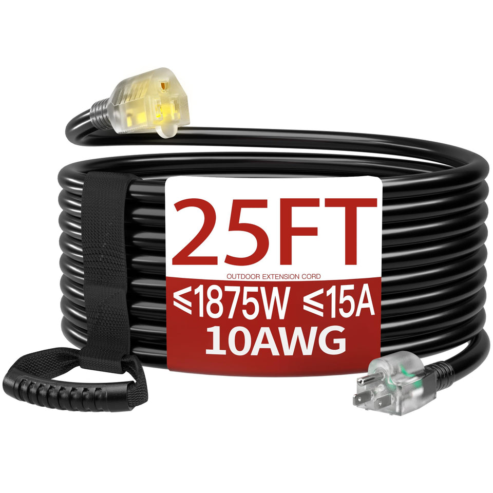 Skrizcable 25ft extension cord ready for outdoor use with 10-gauge conductors