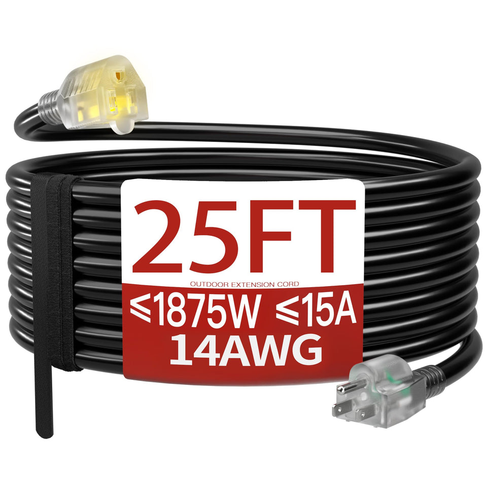 Skrizcable 25 ft outdoor extension cord ideal for garden use with 15A power delivery