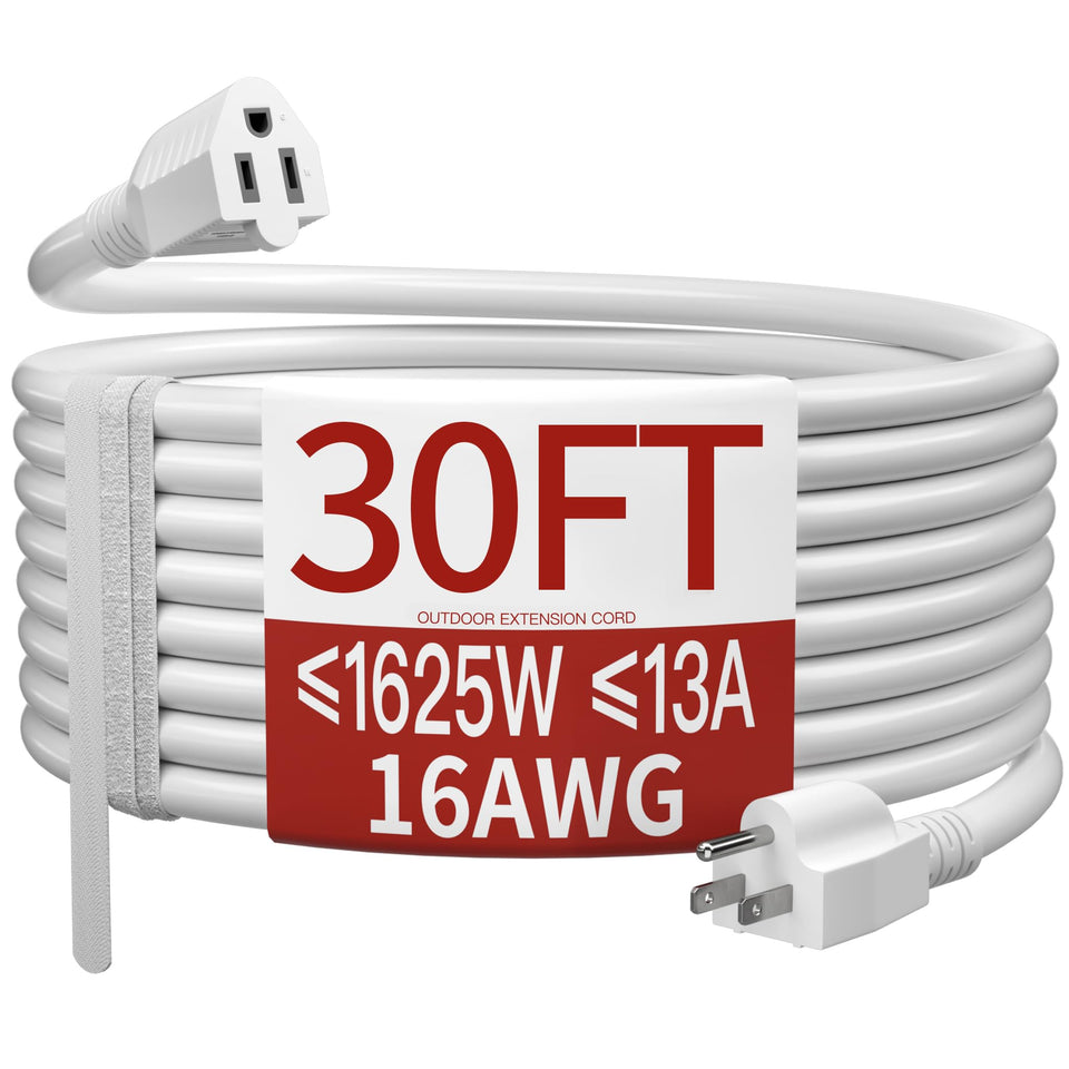 Skrizcable 30ft outdoor extension cord for yard power needs.