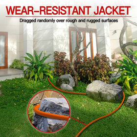 Skrizcable extension cord outdoors on a project shows high visibility for easy spotting.