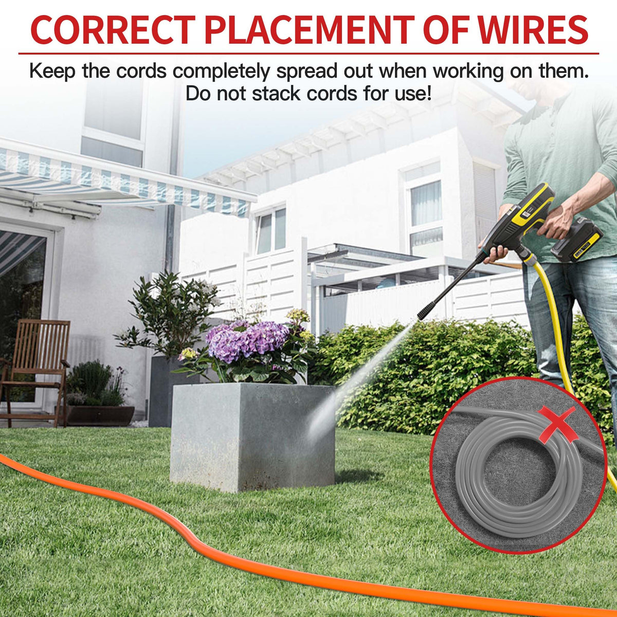 Skrizcable extension cord in a workshop demonstrates versatile reach for tools.