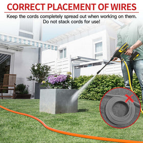 Skrizcable extension cord in a workshop demonstrates versatile reach for tools.