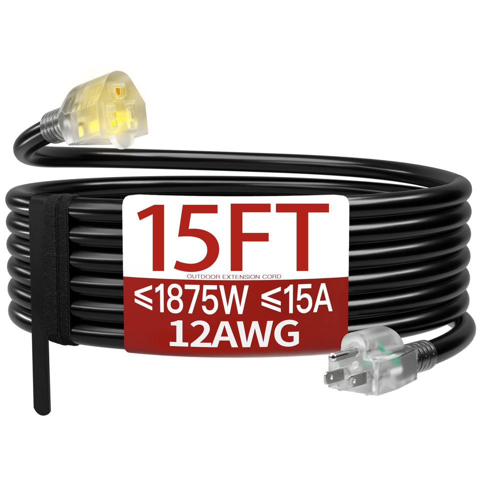 Skrizcable outdoor extension cord 15 ft for lawn tools and lighting.