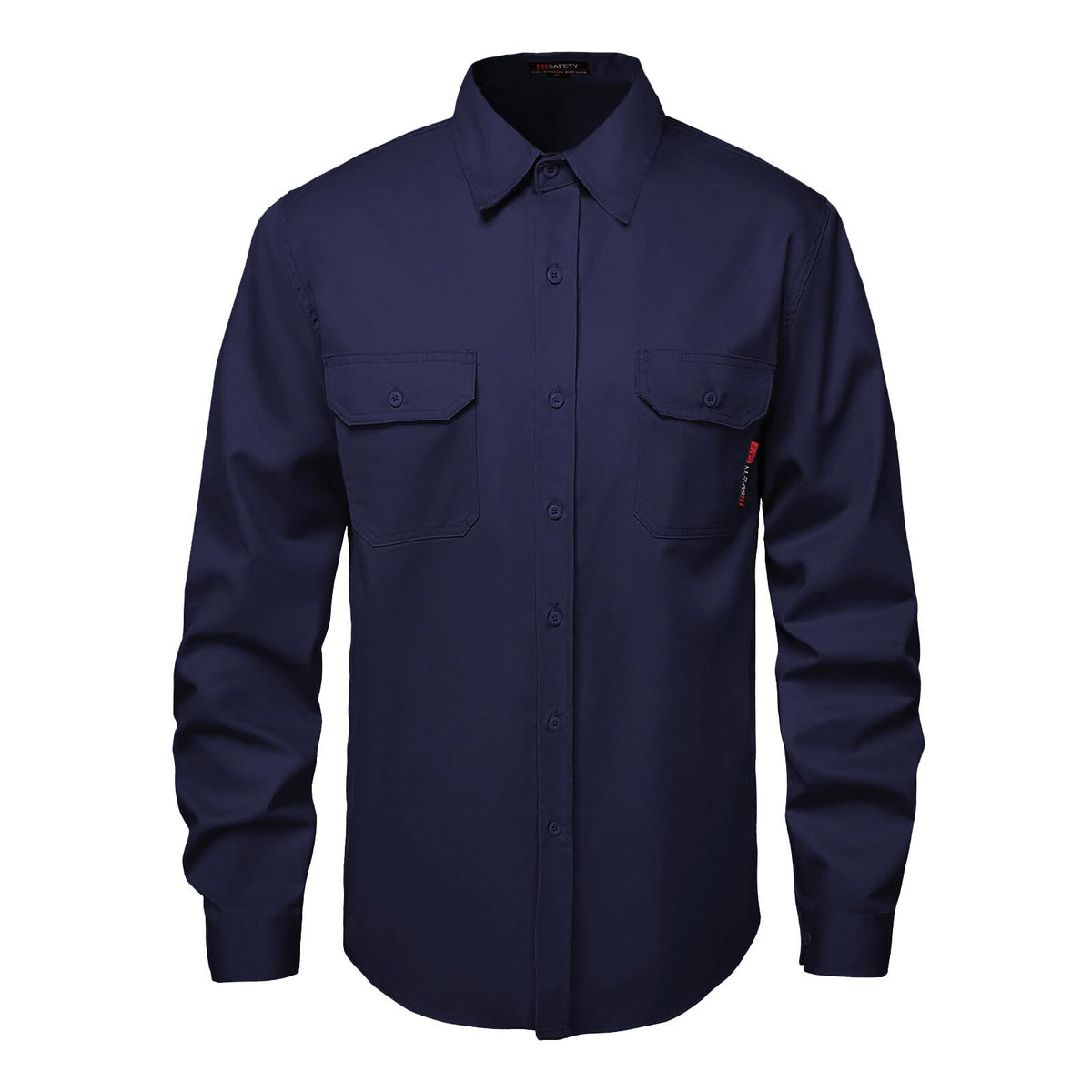 SKSAFETY 7oz FR shirt navy front view shows durable flame retardant fabric