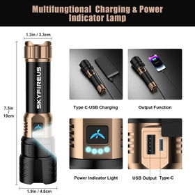 SKYFIRE flashlight long runtime reaches up to 60 hours on low mode