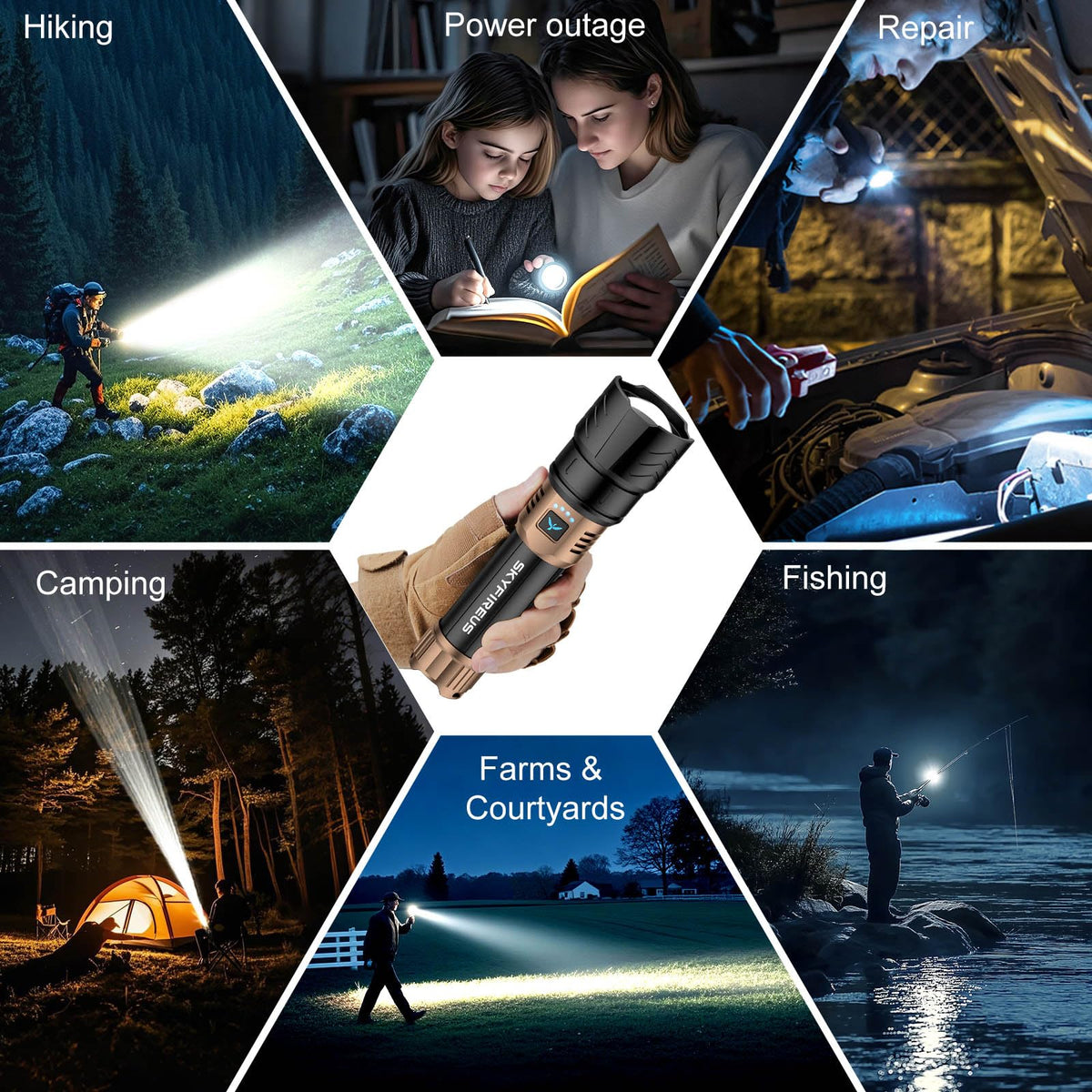 SKYFIRE flashlight waterproof and drop-resistant for outdoor adventures