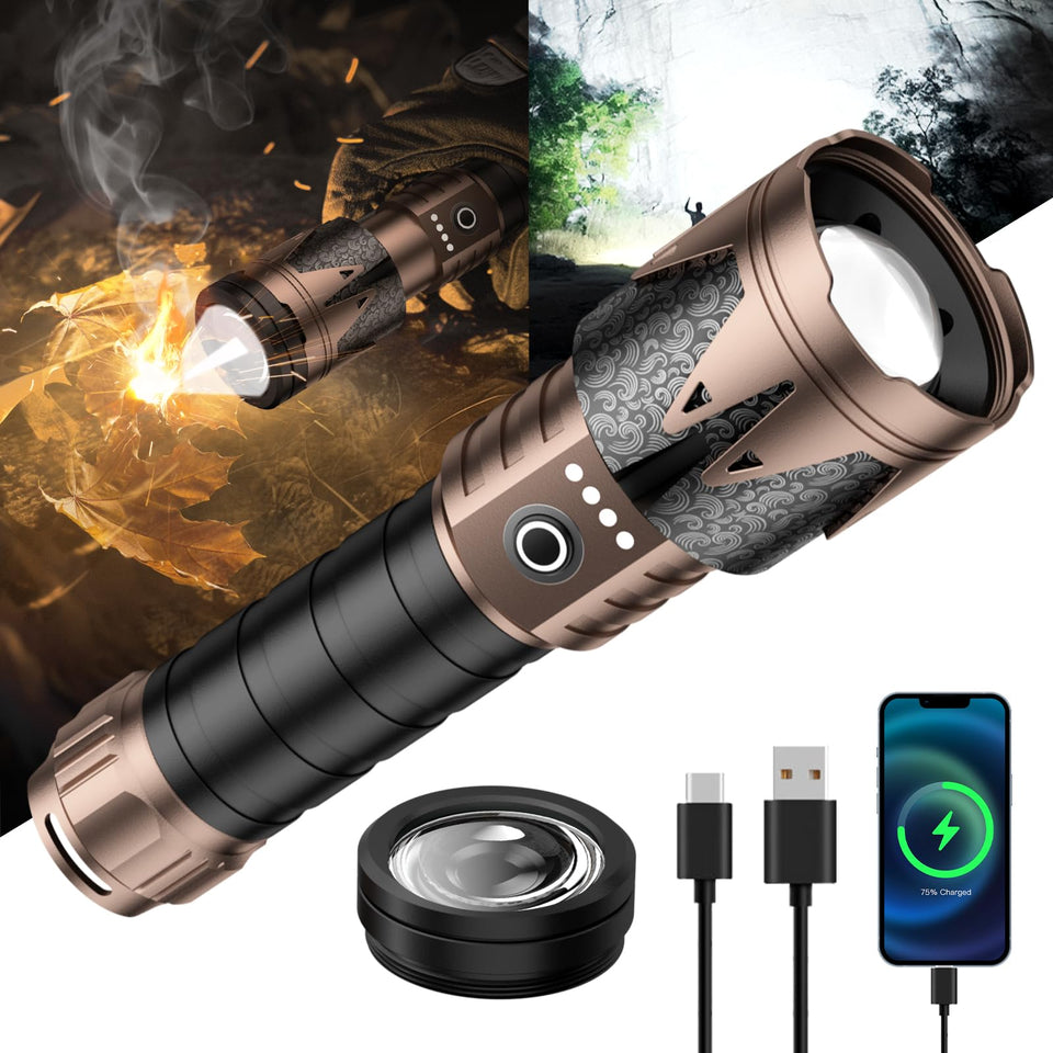 SKYFIRE rechargeable flashlight overview showing outdoor versatility.