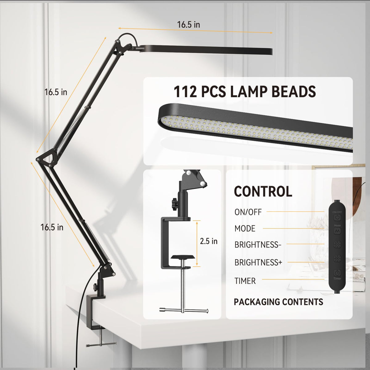 SKYLEO desk lamp emits warm light for comfortable reading.