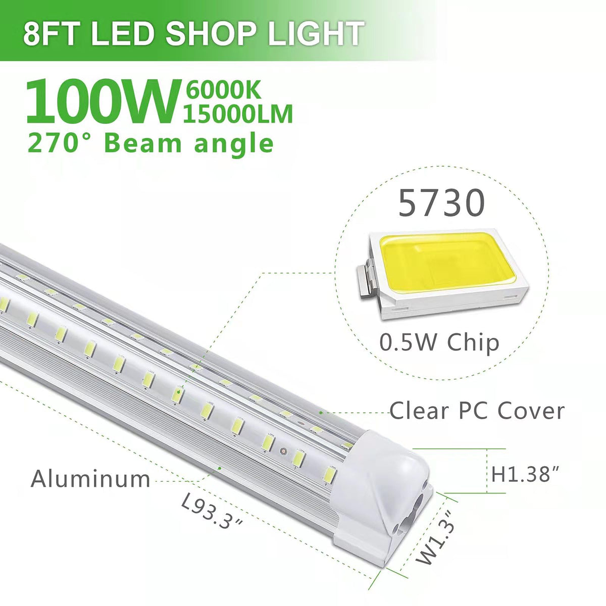 Skymoatled 100W 6000K white light ensures clear visibility for tasks and details.