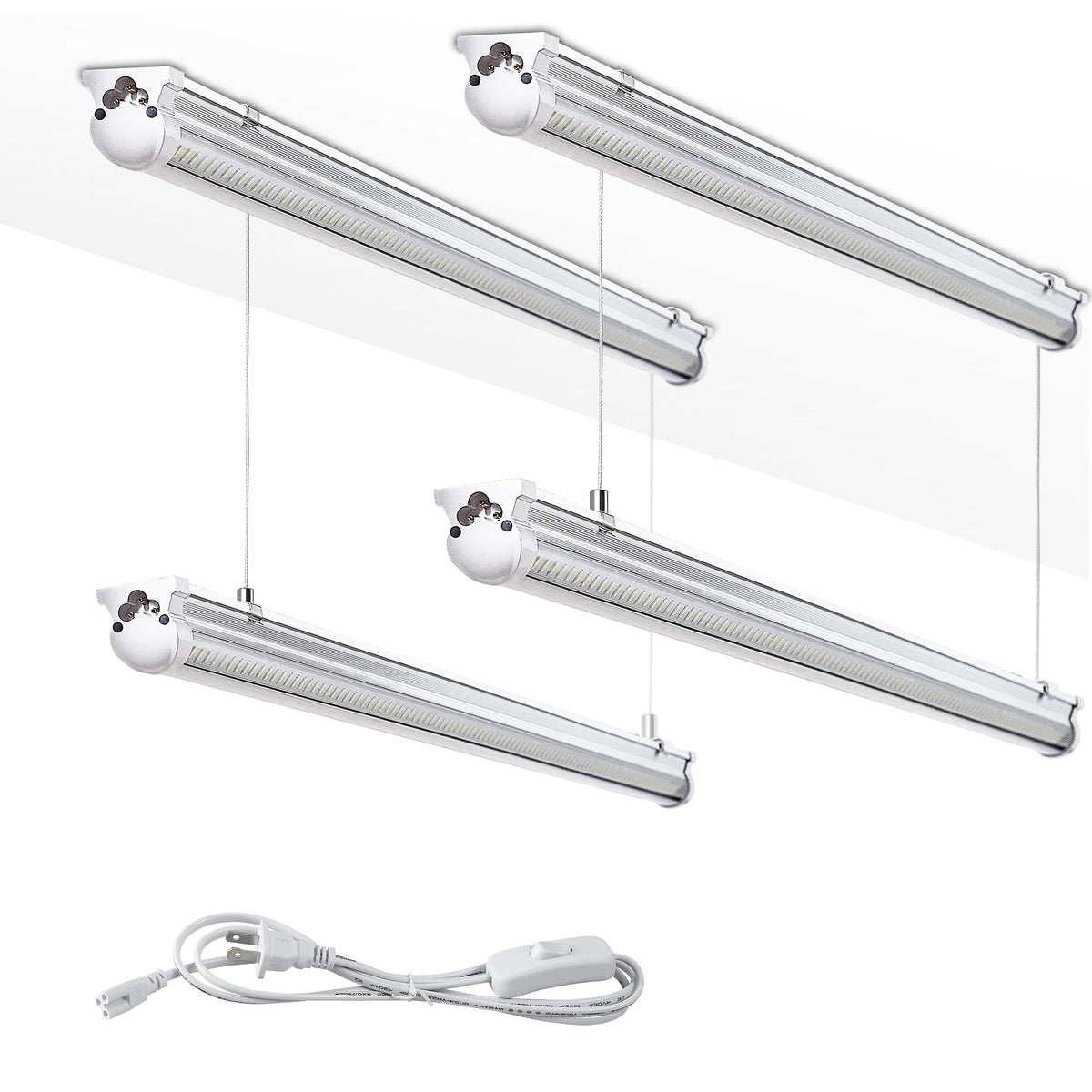 Skymoatled 4Pack 8ft LED shop lights in box for garage-wide illumination.