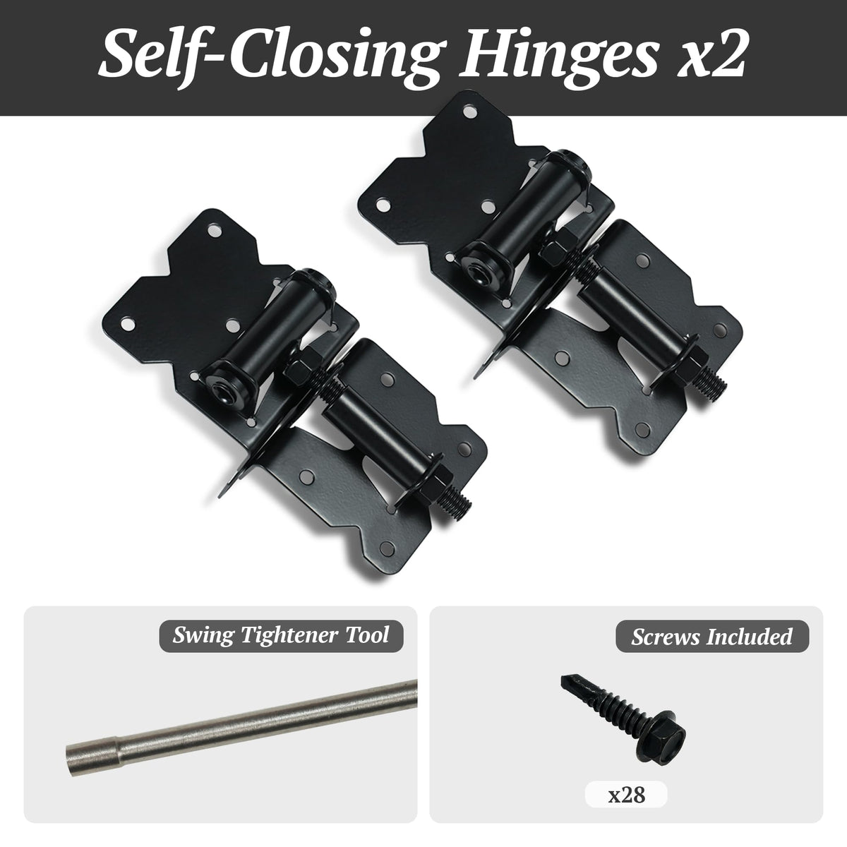 SKYSEN gate hinges pair ready for installation on wood or vinyl fences.