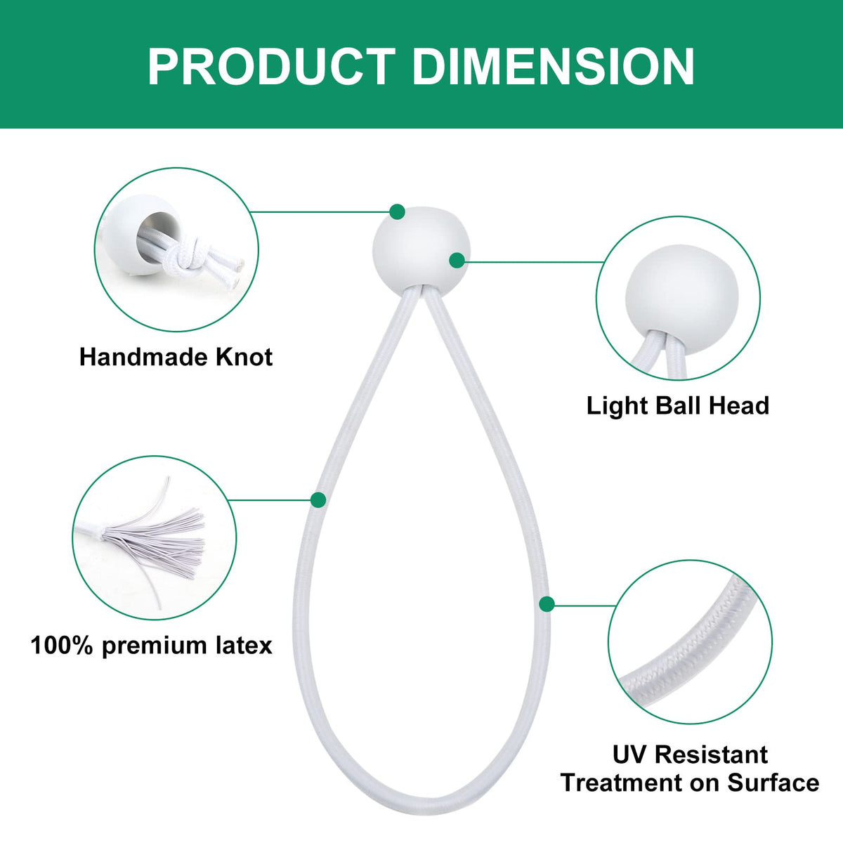 Skytened bungee balls withstand sunlight for long-lasting outdoor use.